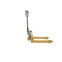 Is it safe to use a hand pallet truck in a crowded area?